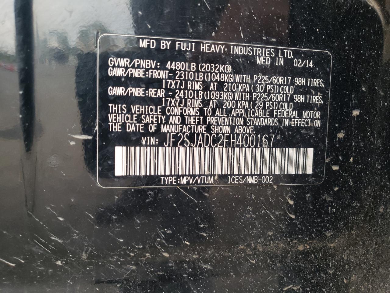 2015 Subaru Forester 2.5I Premium VIN: JF2SJADC2FH400167 Lot: 70340175