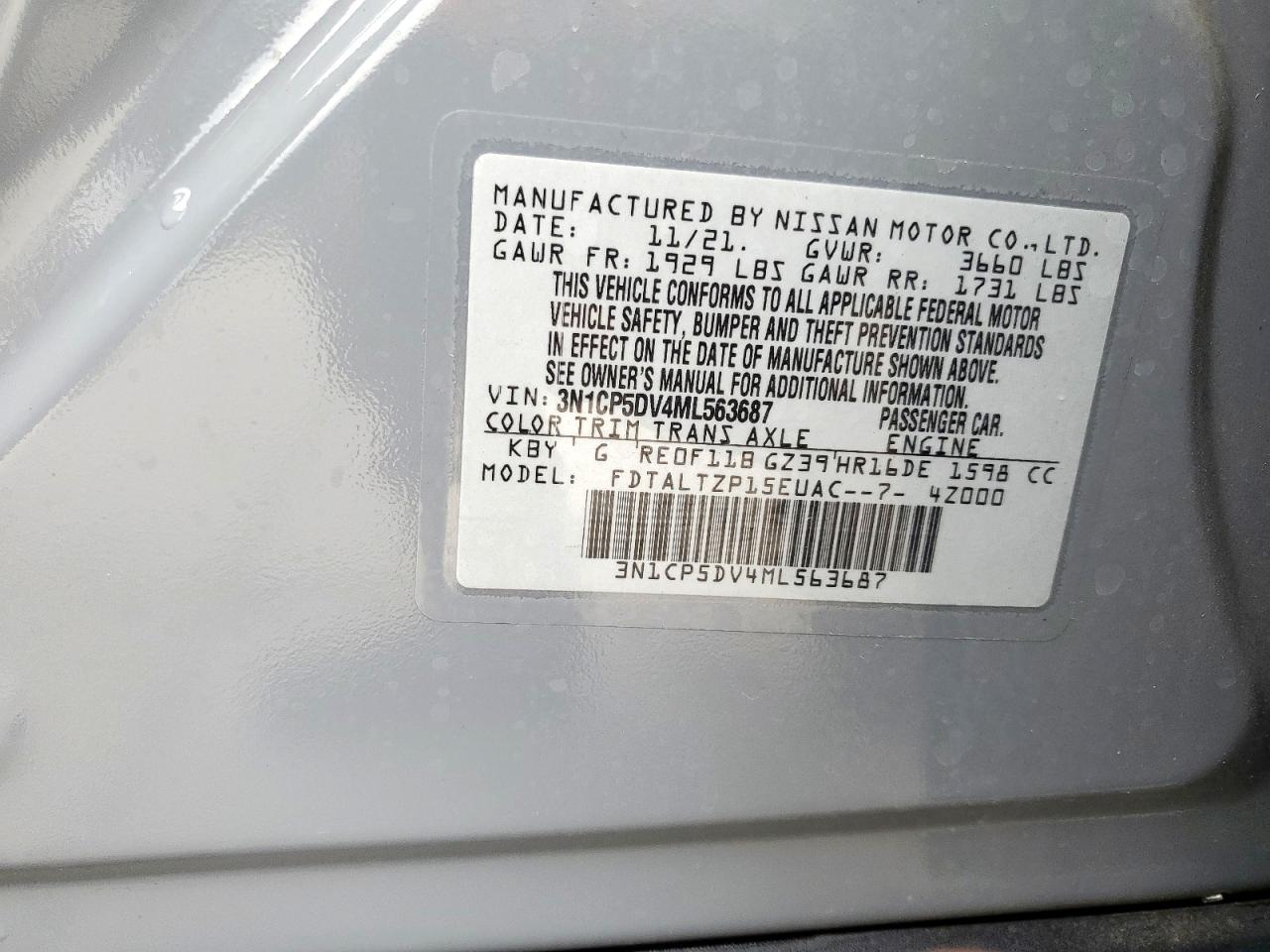 2021 Nissan Kicks Sr VIN: 3N1CP5DV4ML563687 Lot: 68486085