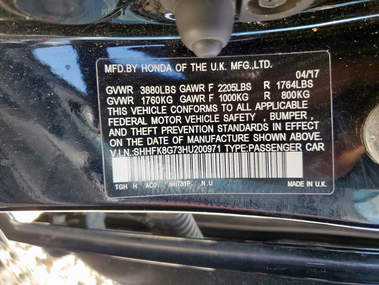 2017 Honda Civic Type-R Touring VIN: SHHFK8G73HU200971 Lot: 67269805