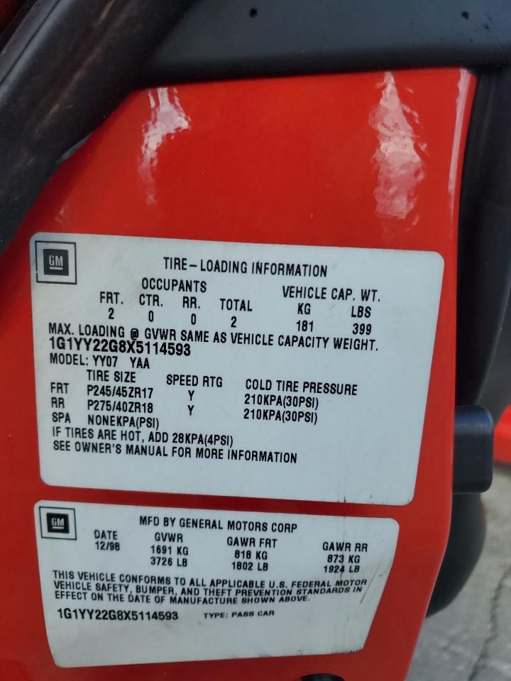 1999 Chevrolet Corvette VIN: 1G1YY22G8X5114593 Lot: 68314625