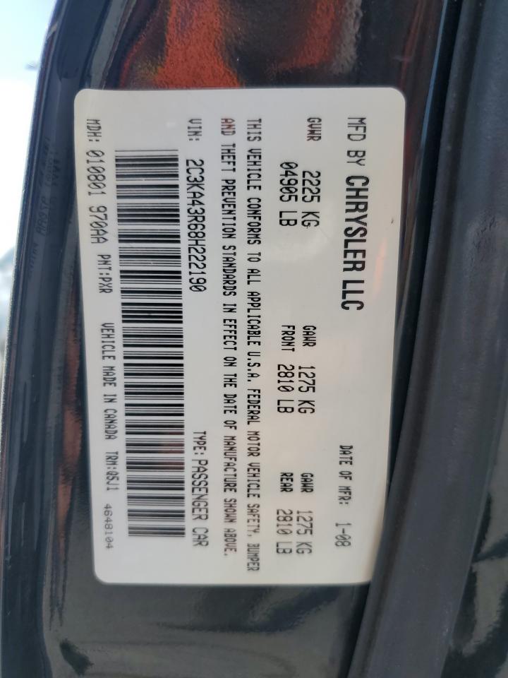 2008 Chrysler 300 Lx VIN: 2C3KA43R68H222190 Lot: 69515595