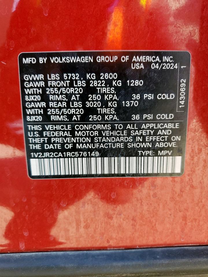2024 Volkswagen Atlas Se VIN: 1V2JR2CA1RC576149 Lot: 68688065