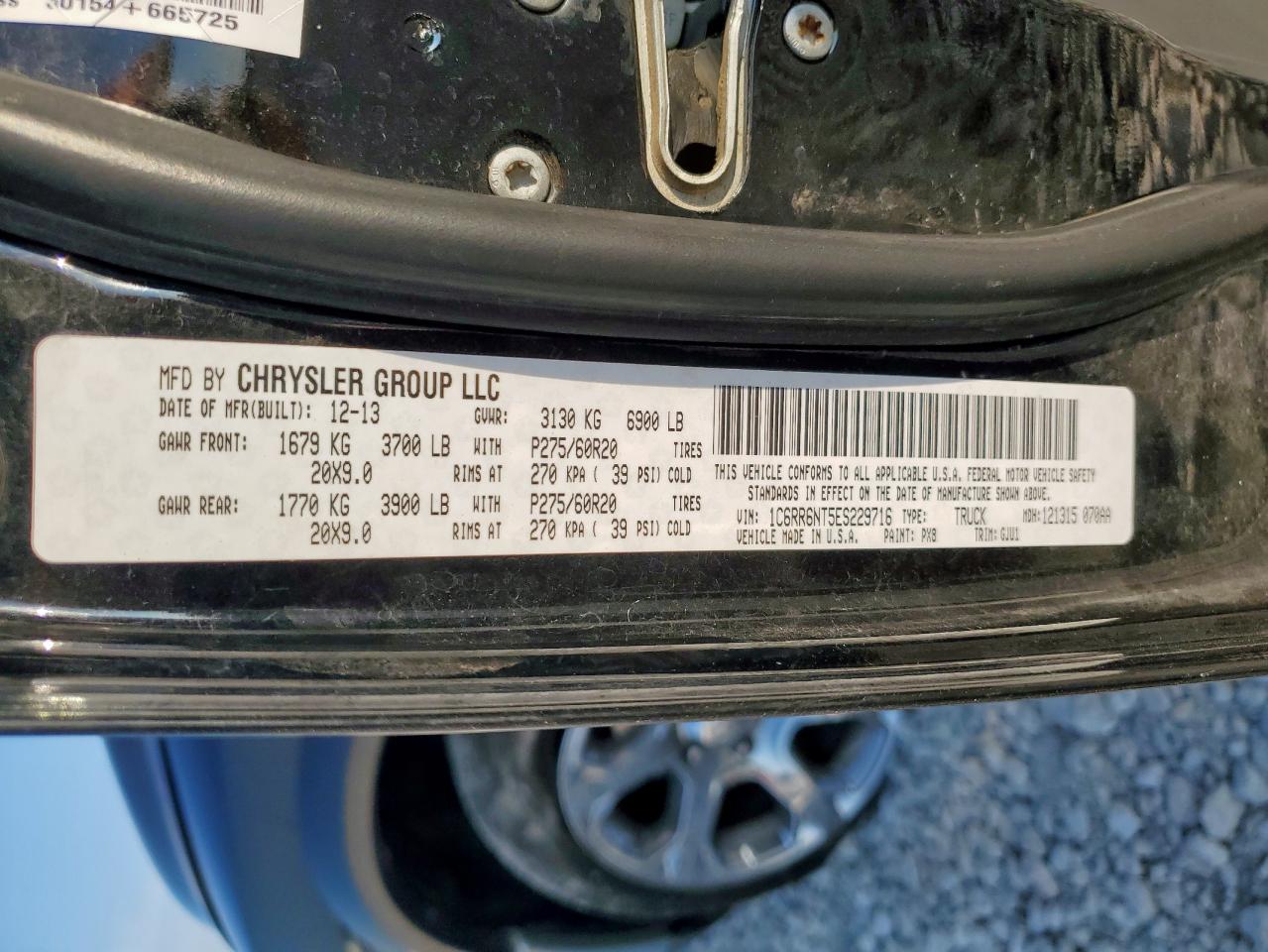 2014 Ram 1500 Laramie VIN: 1C6RR6NT5ES229716 Lot: 70263425