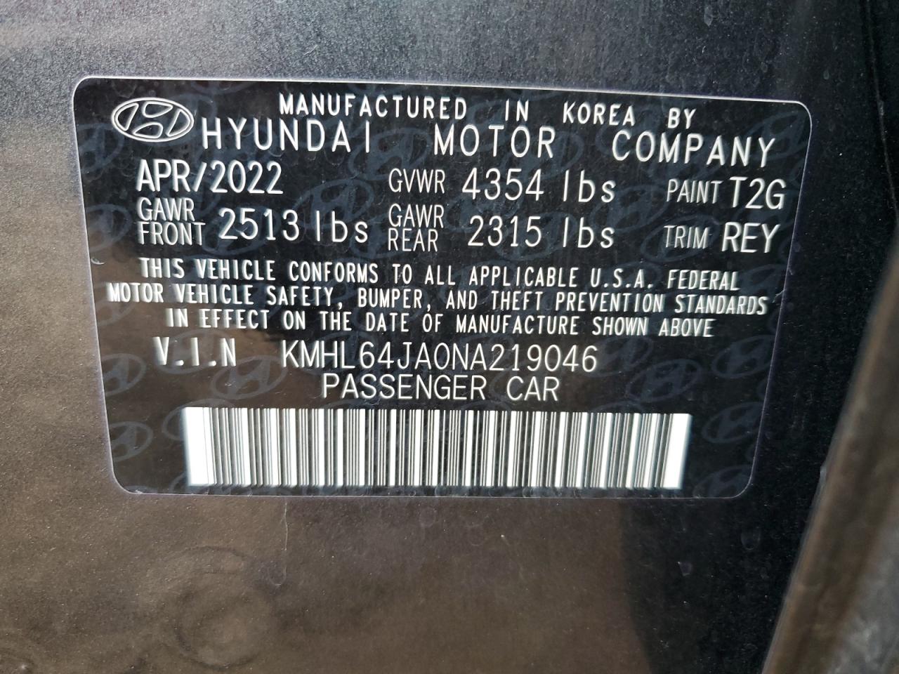 2022 Hyundai Sonata Sel VIN: KMHL64JA0NA219046 Lot: 68072955