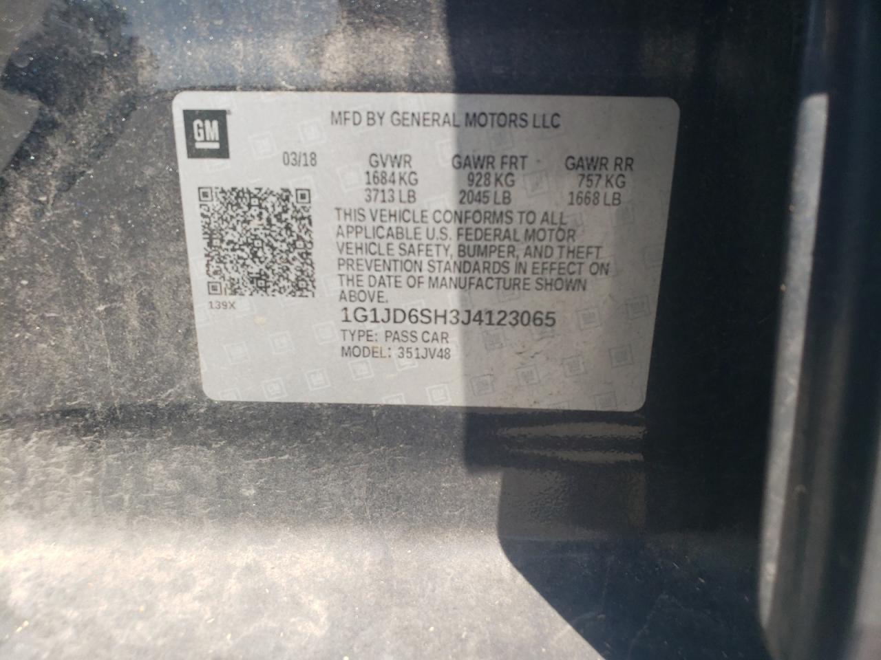 2018 Chevrolet Sonic Lt VIN: 1G1JD6SH3J4123065 Lot: 68857315