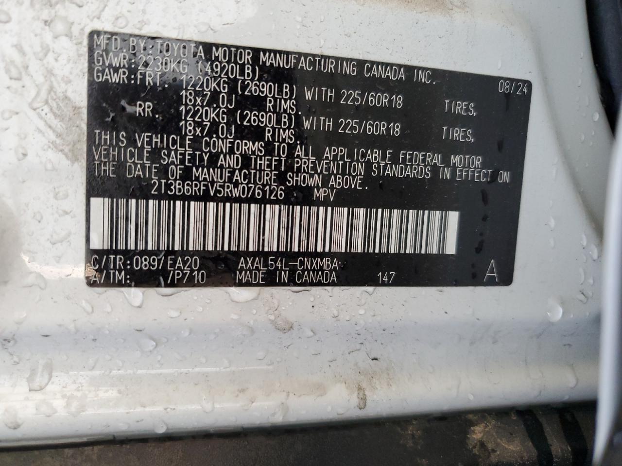 2T3B6RFV5RW076126 2024 Toyota Rav4 Xle Premium