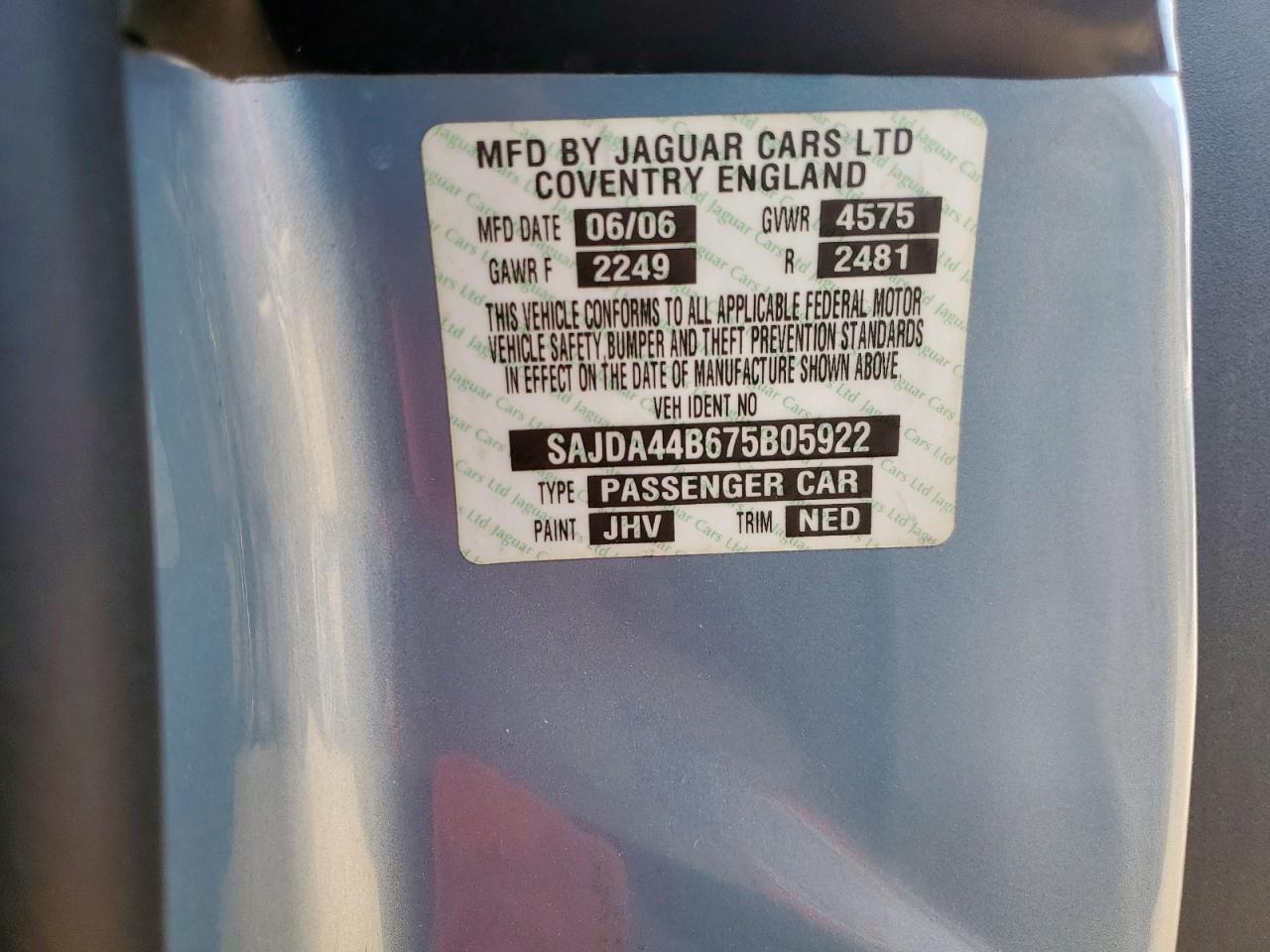 2007 Jaguar Xk VIN: SAJDA44B675B05922 Lot: 66882255