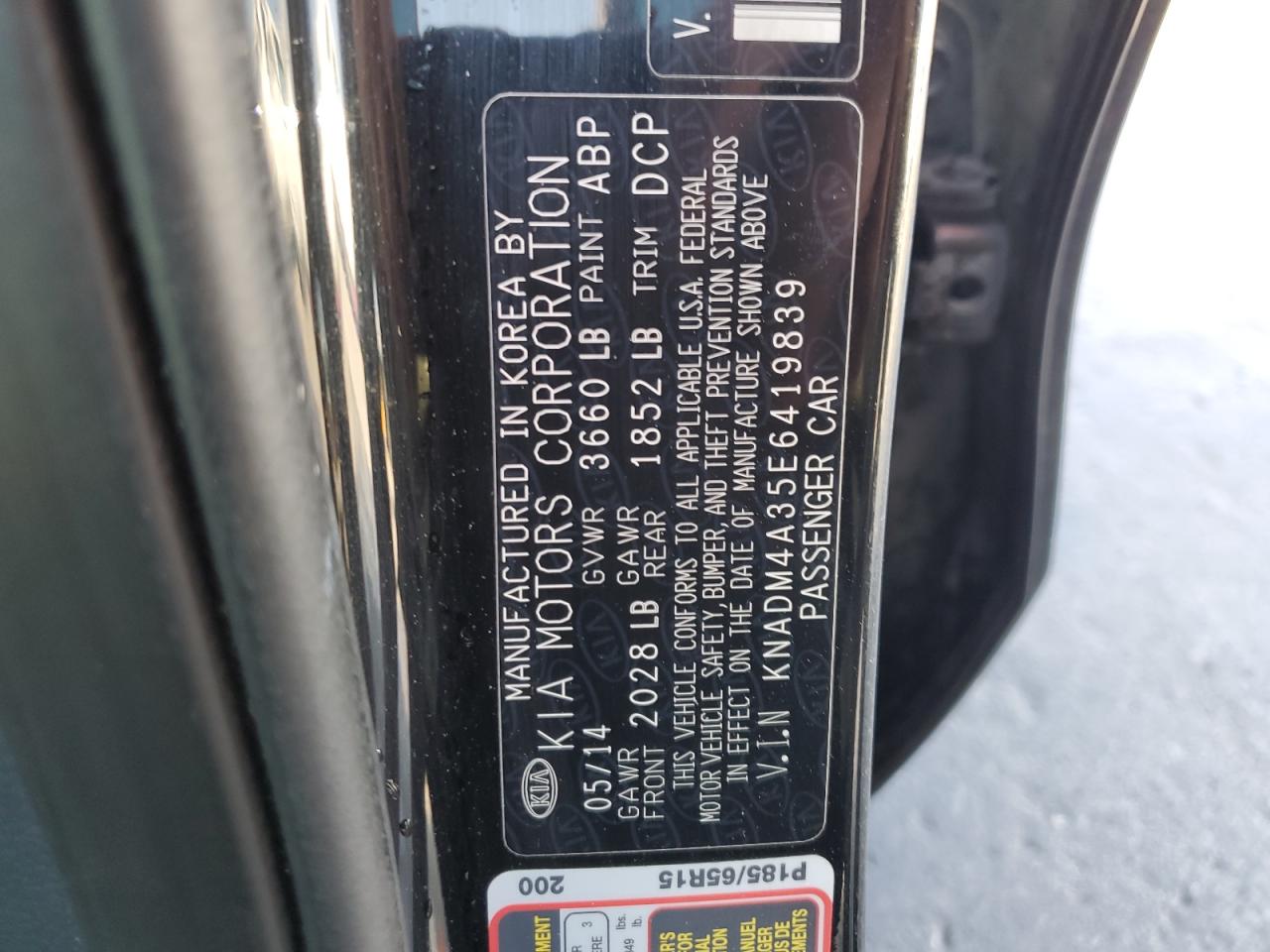 2014 Kia Rio Lx VIN: KNADM4A35E6419839 Lot: 68373765