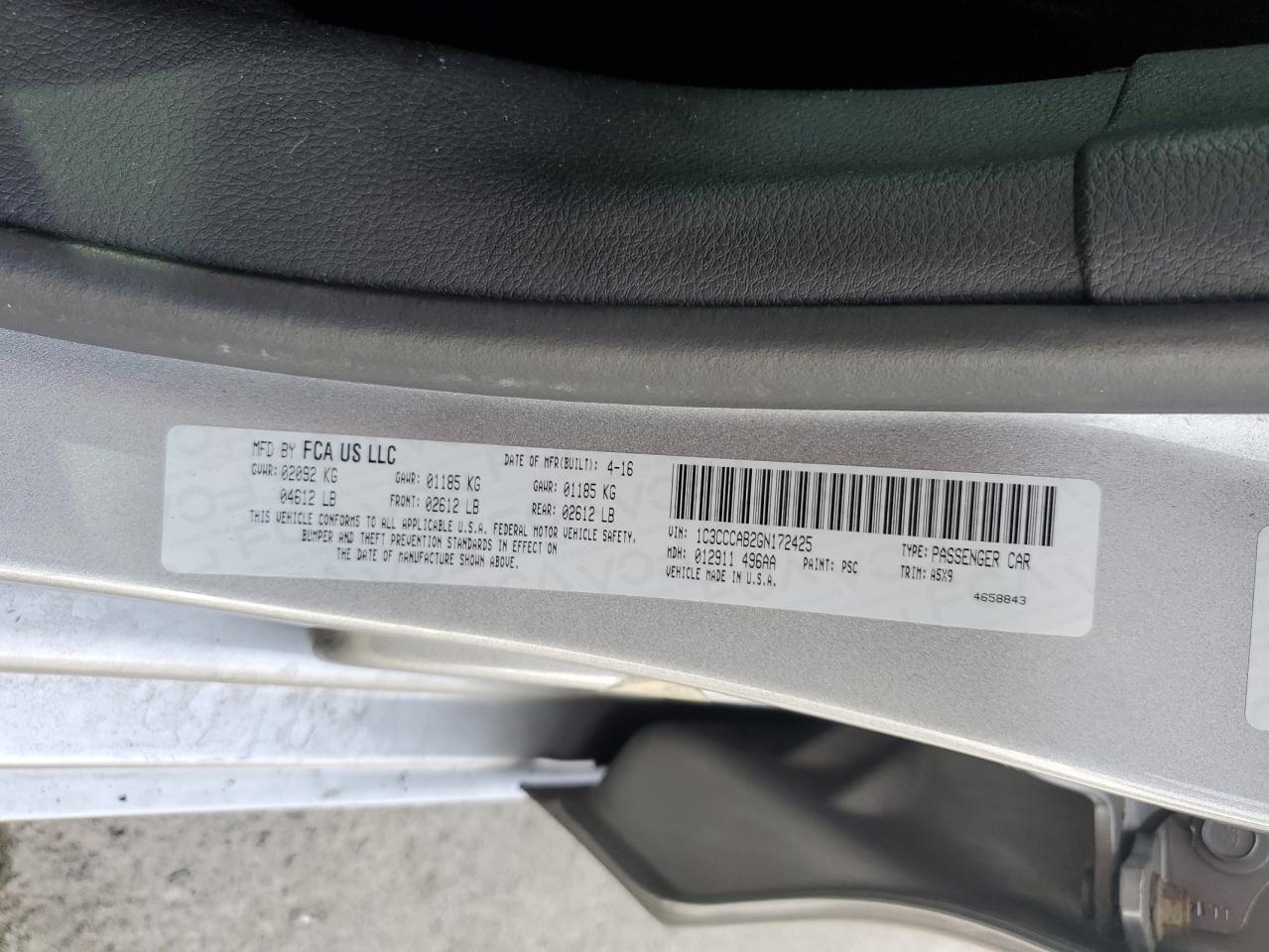 2016 Chrysler 200 Limited VIN: 1C3CCCAB2GN172425 Lot: 68744995