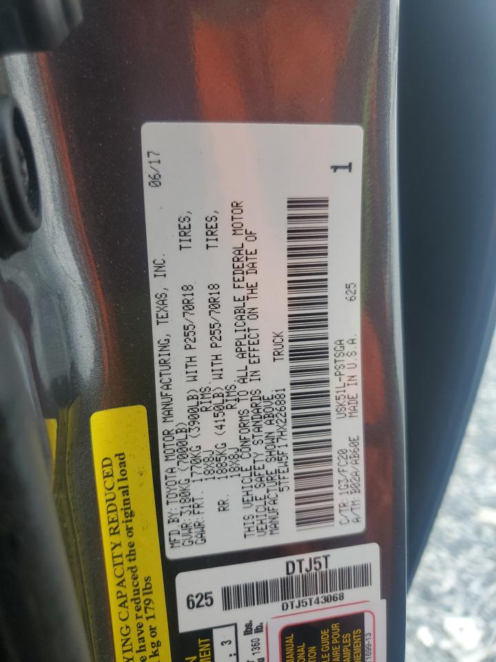 2017 Toyota Tundra Crewmax Sr5 VIN: 5TFEW5F17HX226881 Lot: 69865295