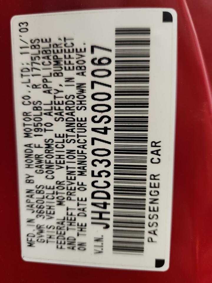 2004 Acura Rsx Type-S VIN: JH4DC53074S007067 Lot: 68966255