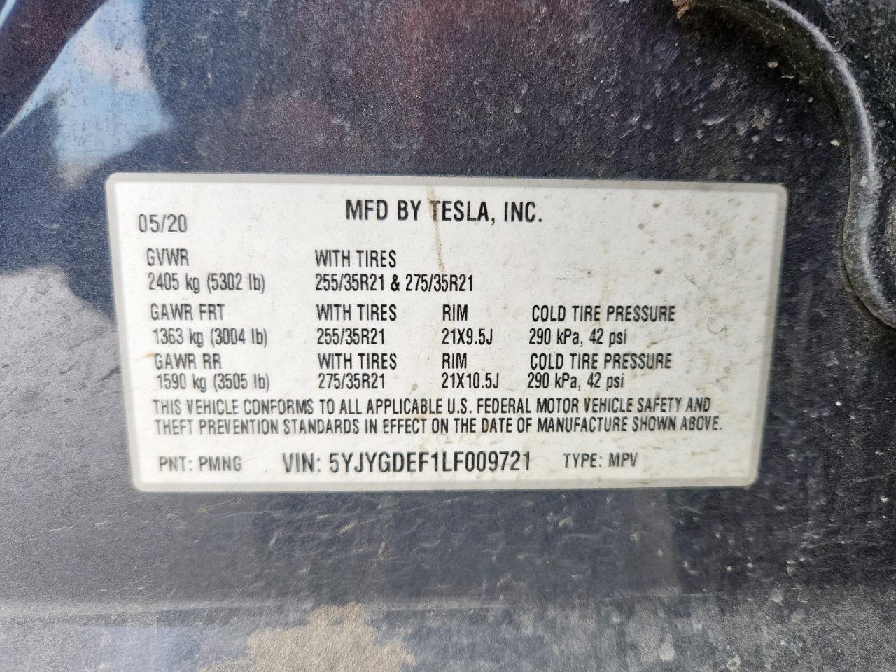 5YJYGDEF1LF009721 2020 Tesla Model Y