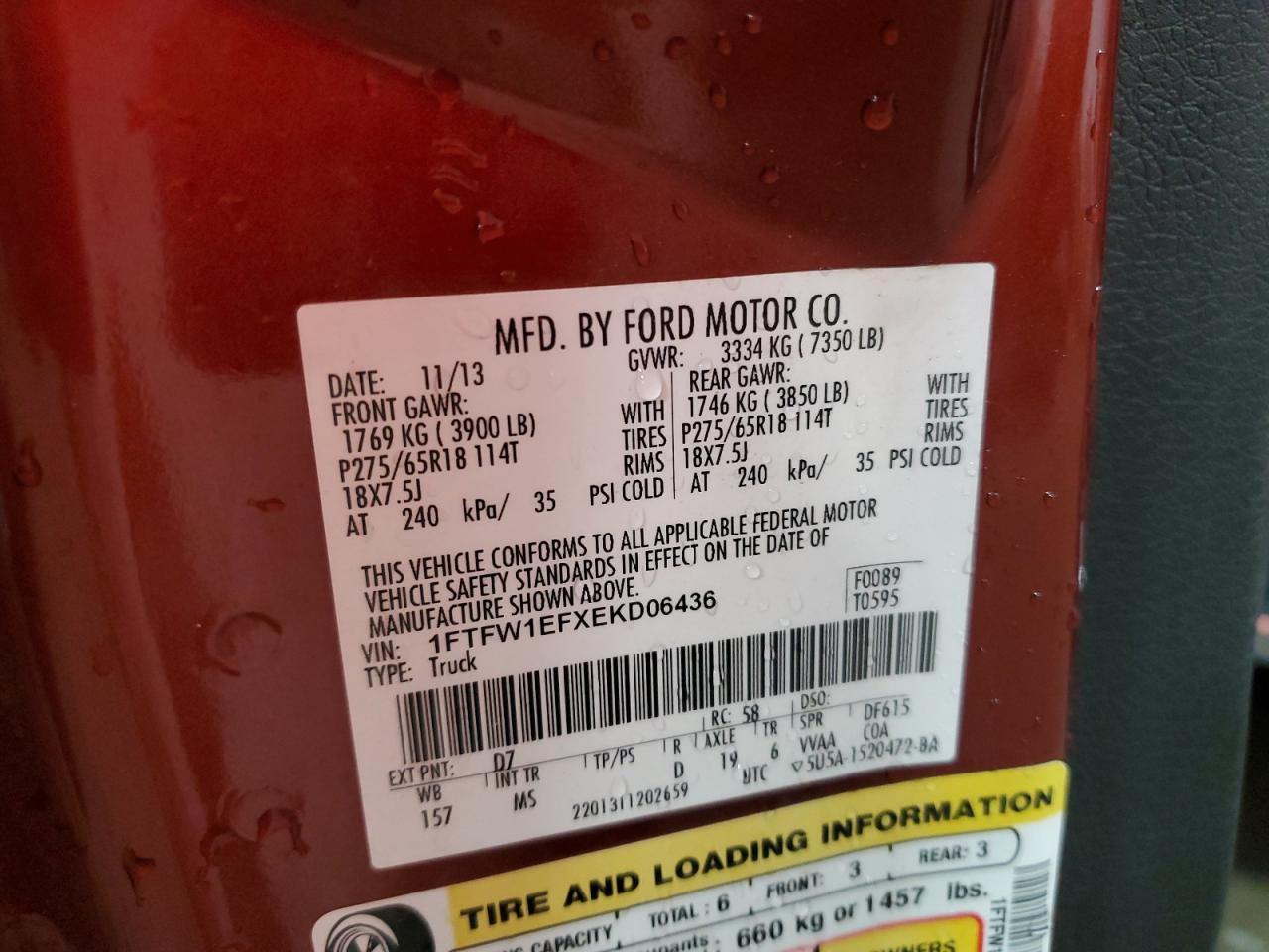 2014 Ford F150 Supercrew VIN: 1FTFW1EFXEKD06436 Lot: 67387375