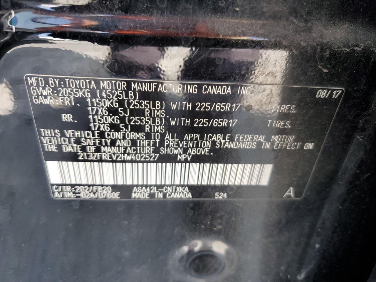 2017 Toyota Rav4 Le VIN: 2T3ZFREV2HW402527 Lot: 68916035