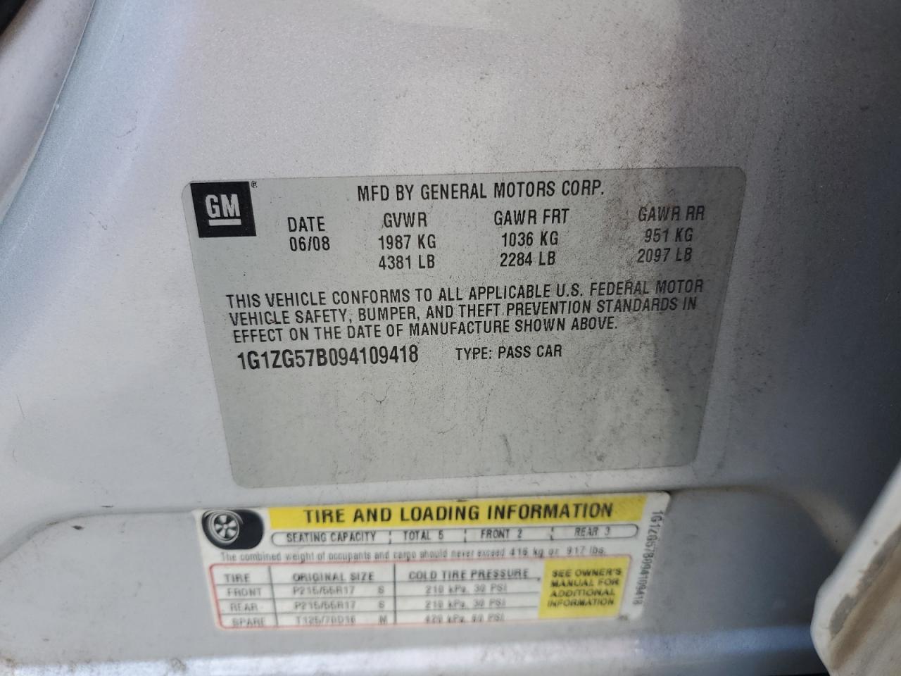 2009 Chevrolet Malibu Ls VIN: 1G1ZG57B094109418 Lot: 70219795