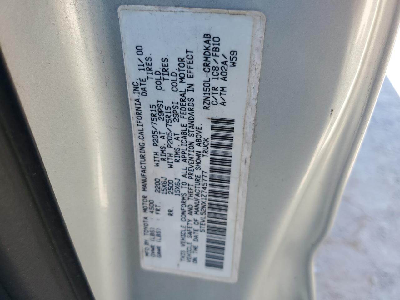 2001 Toyota Tacoma Xtracab VIN: 5TEVL52NX1Z745777 Lot: 67570905