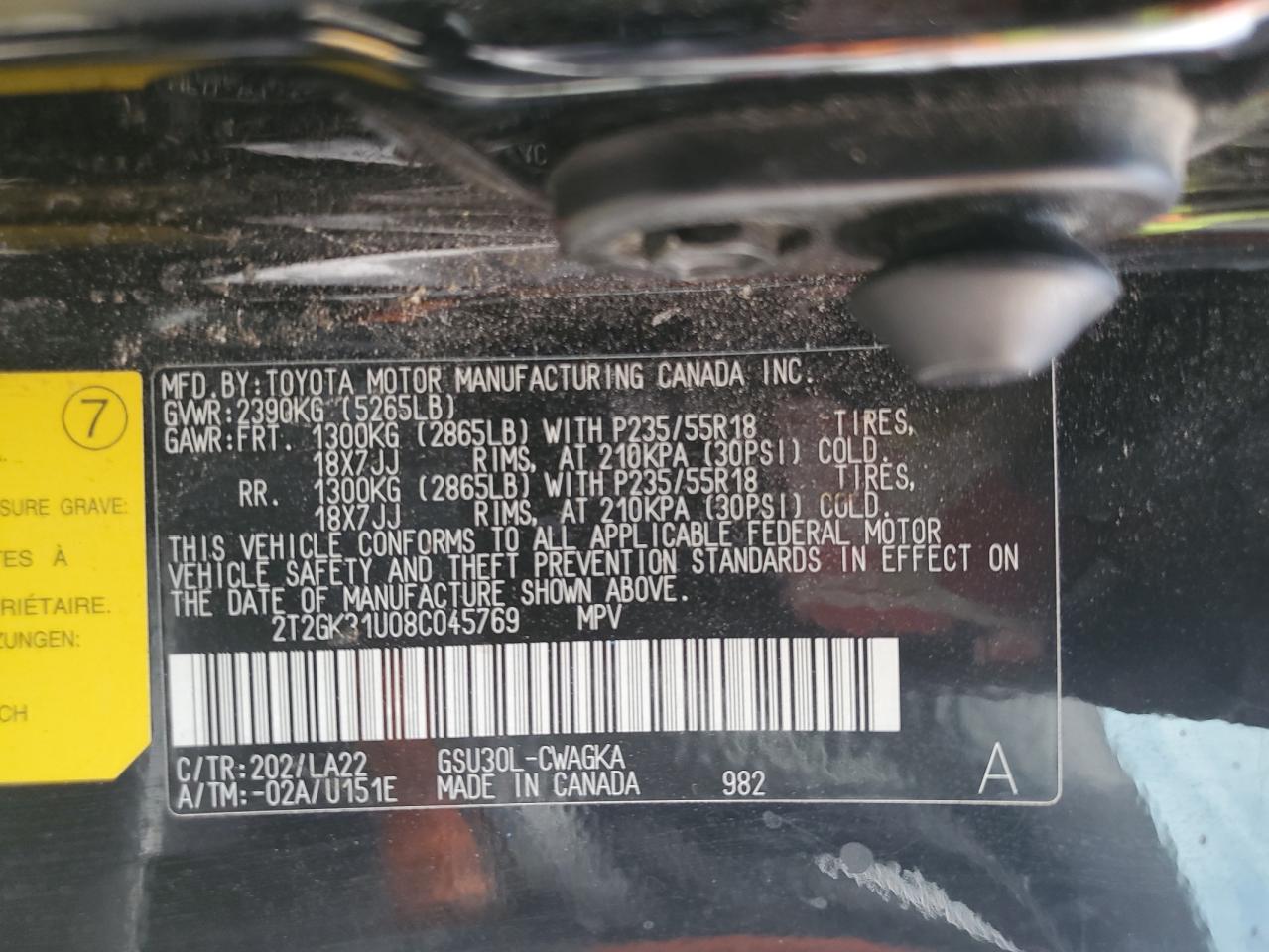 2008 Lexus Rx 350 VIN: 2T2GK31U08C045769 Lot: 70838625