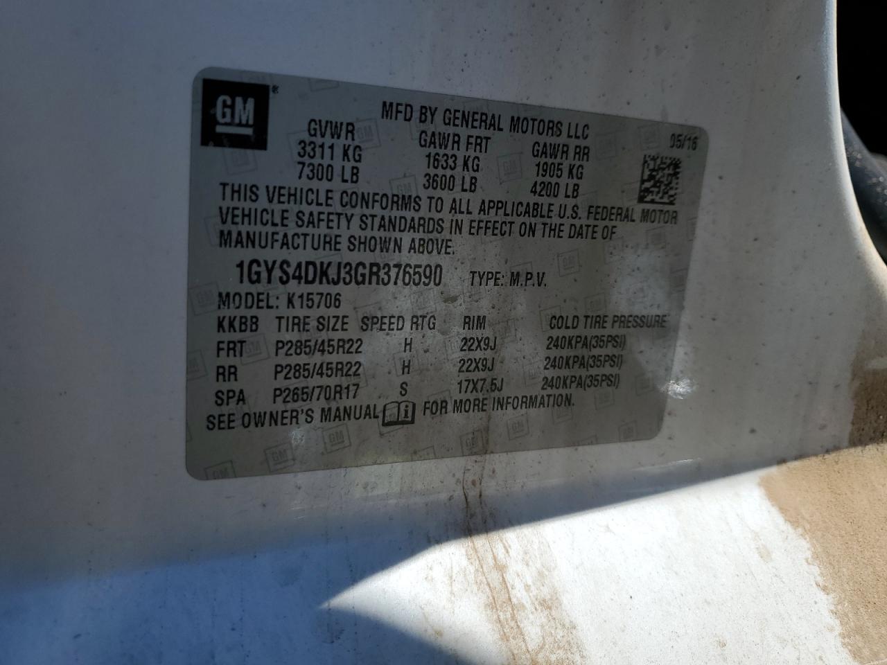 2016 Cadillac Escalade Platinum VIN: 1GYS4DKJ3GR376590 Lot: 69485215