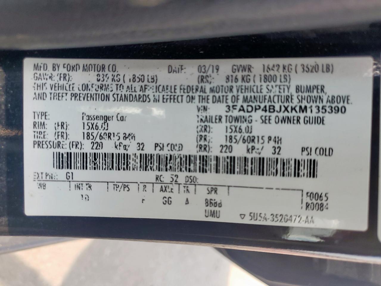 2019 Ford Fiesta Se VIN: 3FADP4BJXKM135390 Lot: 70603005