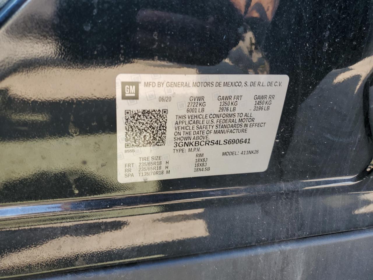 2020 Chevrolet Blazer 2Lt VIN: 3GNKBCRS4LS690641 Lot: 69200345