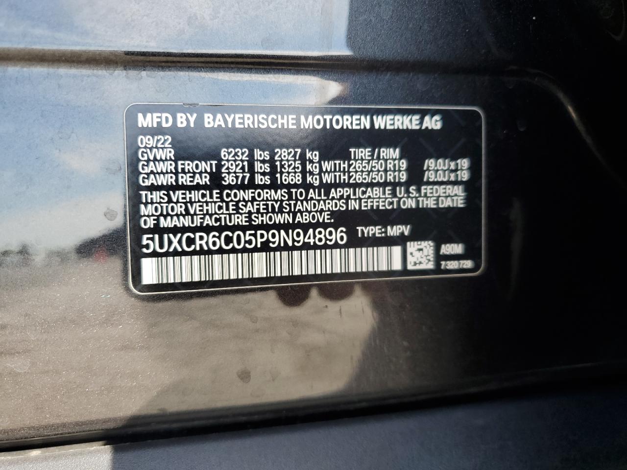 2023 BMW X5 xDrive40I VIN: 5UXCR6C05P9N94896 Lot: 70705655