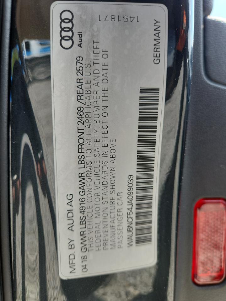 2018 Audi A5 Premium Plus VIN: WAUBNCF54JA099039 Lot: 69626045