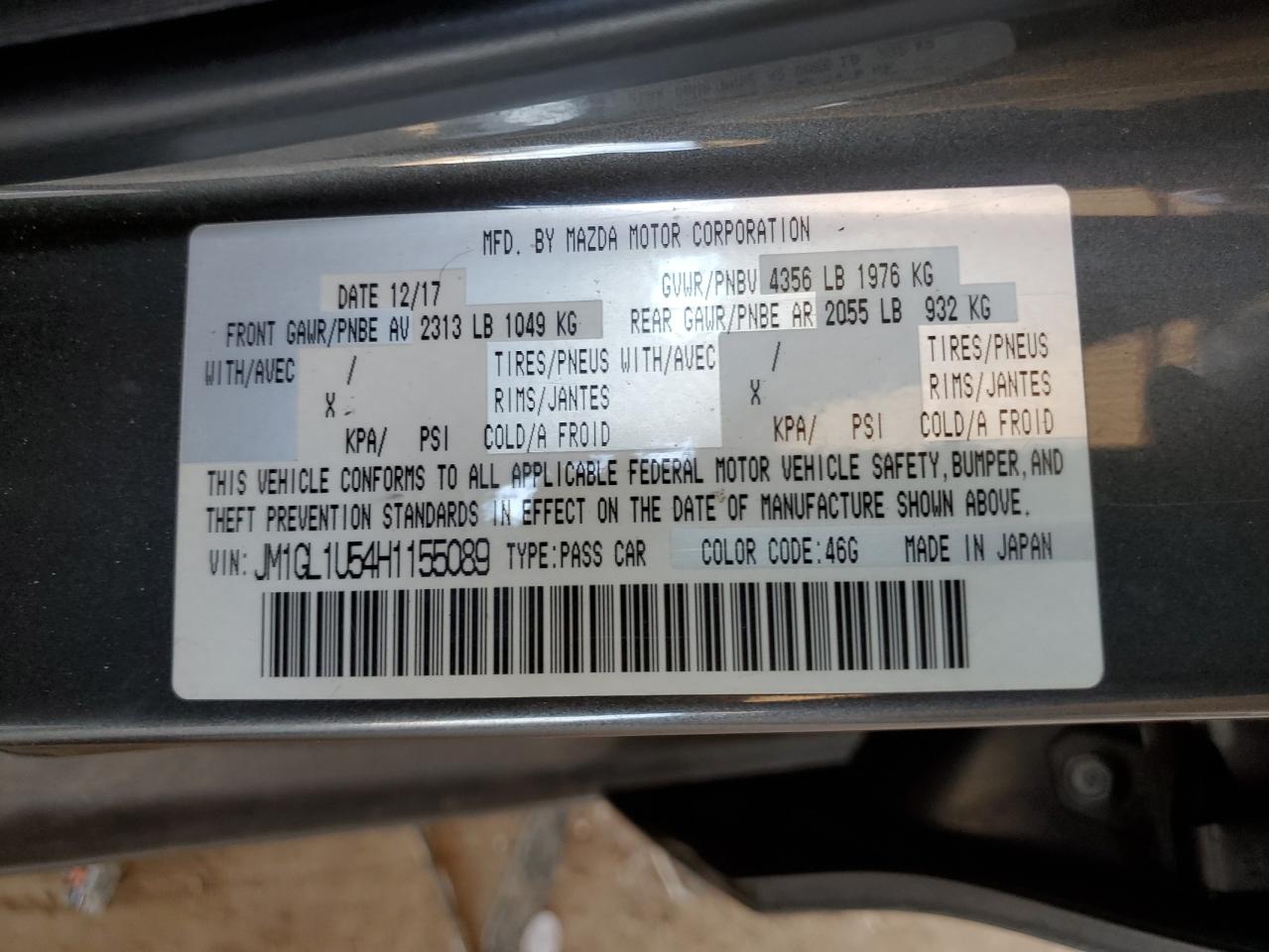 2017 Mazda 6 Sport VIN: JM1GL1U54H1155089 Lot: 69453925