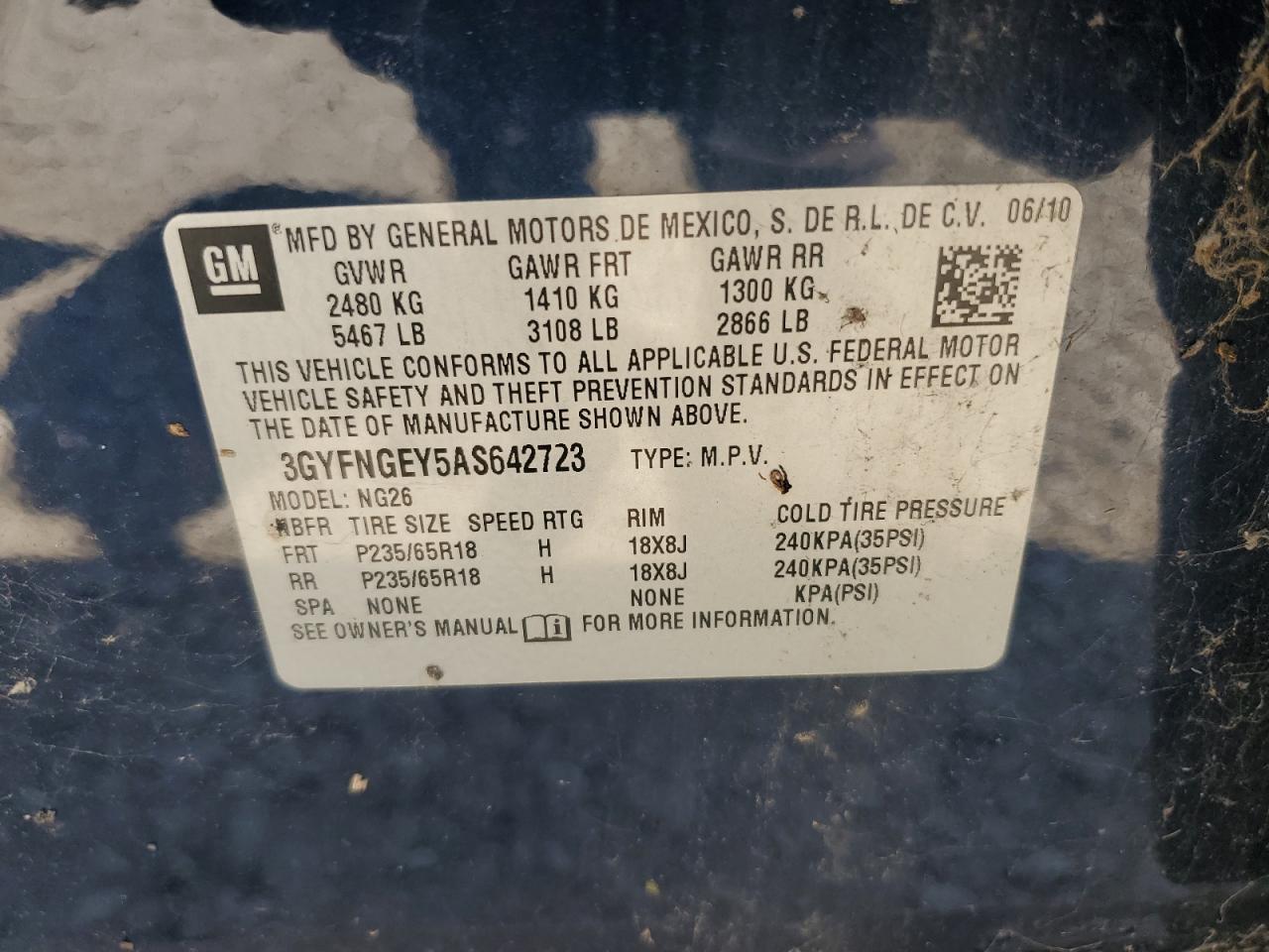 2010 Cadillac Srx VIN: 3GYFNGEY5AS642723 Lot: 67443535