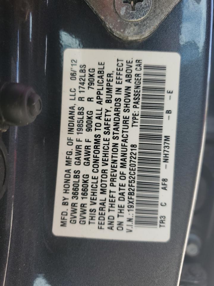 2012 Honda Civic Lx VIN: 19XFB2F52CE072218 Lot: 70291745