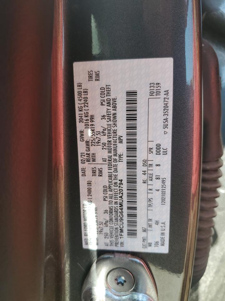 2021 Ford Escape Se VIN: 1FMCU9G64MUA20794 Lot: 70543295