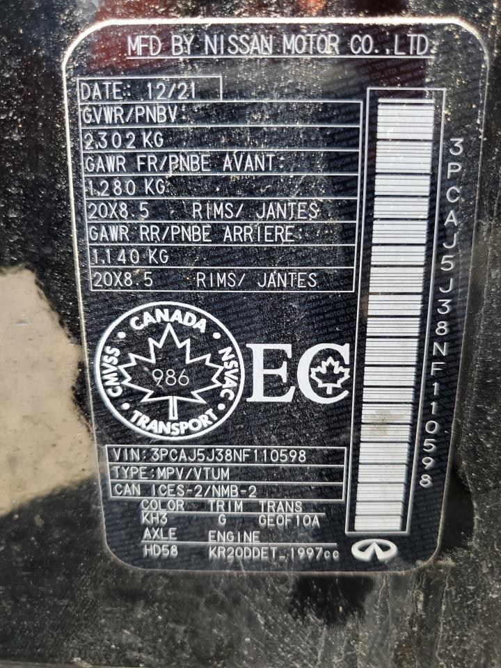 2022 Infiniti Qx55 Luxe VIN: 3PCAJ5J38NF110598 Lot: 65033585