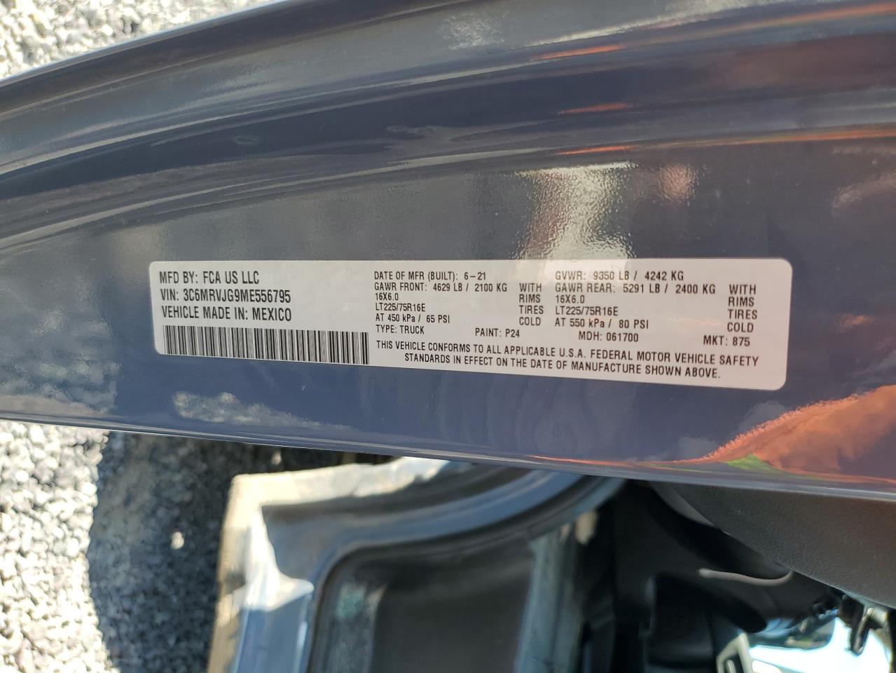 2021 Ram Promaster 3500 3500 High VIN: 3C6MRVJG9ME556795 Lot: 68975855