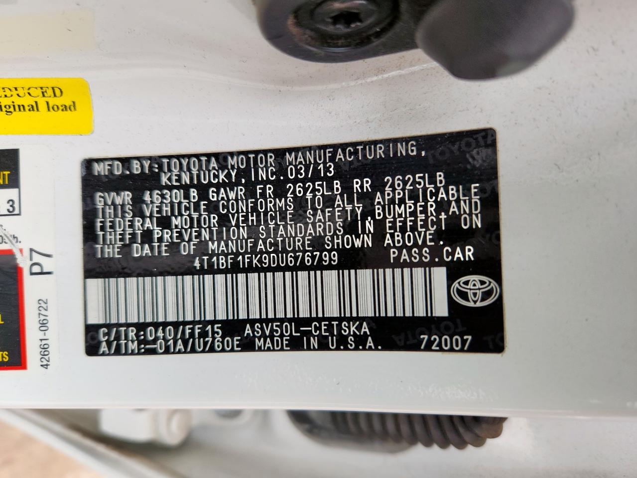 2013 Toyota Camry L VIN: 4T1BF1FK9DU676799 Lot: 69871345