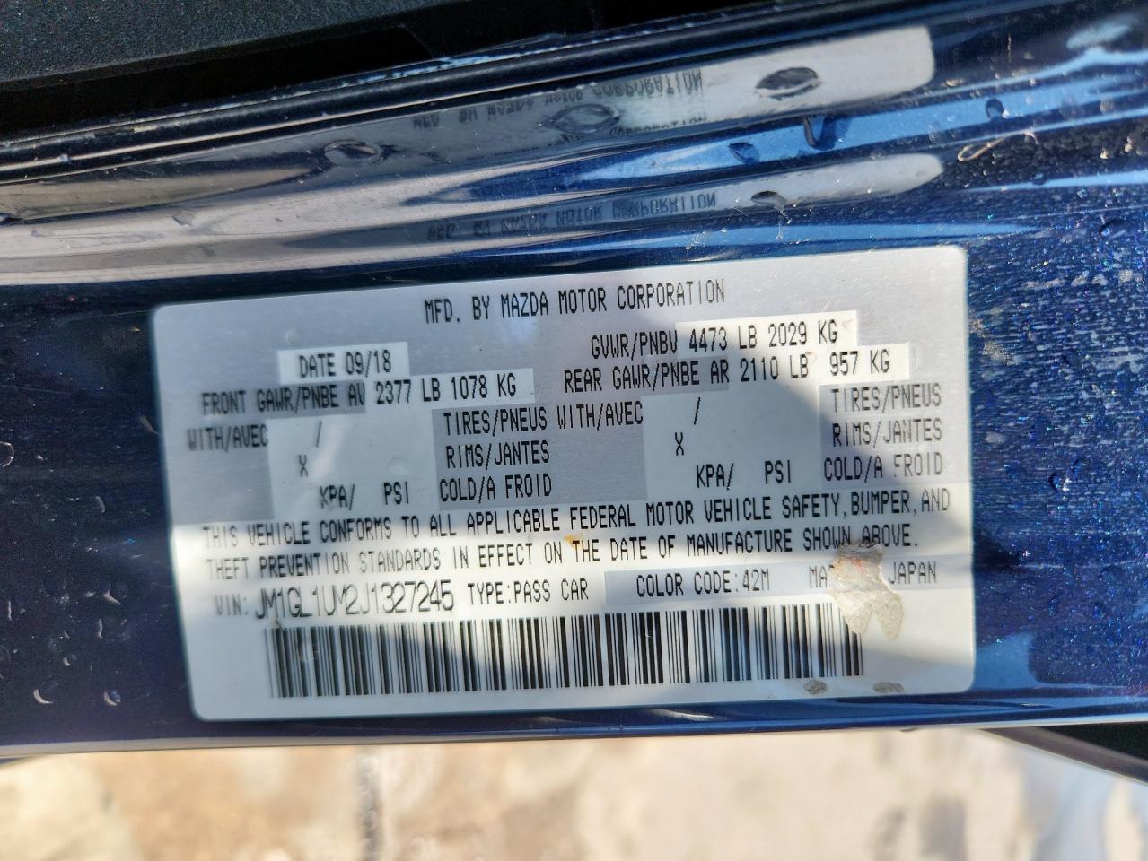 2018 Mazda 6 Sport VIN: JM1GL1UM2J1327245 Lot: 66942715