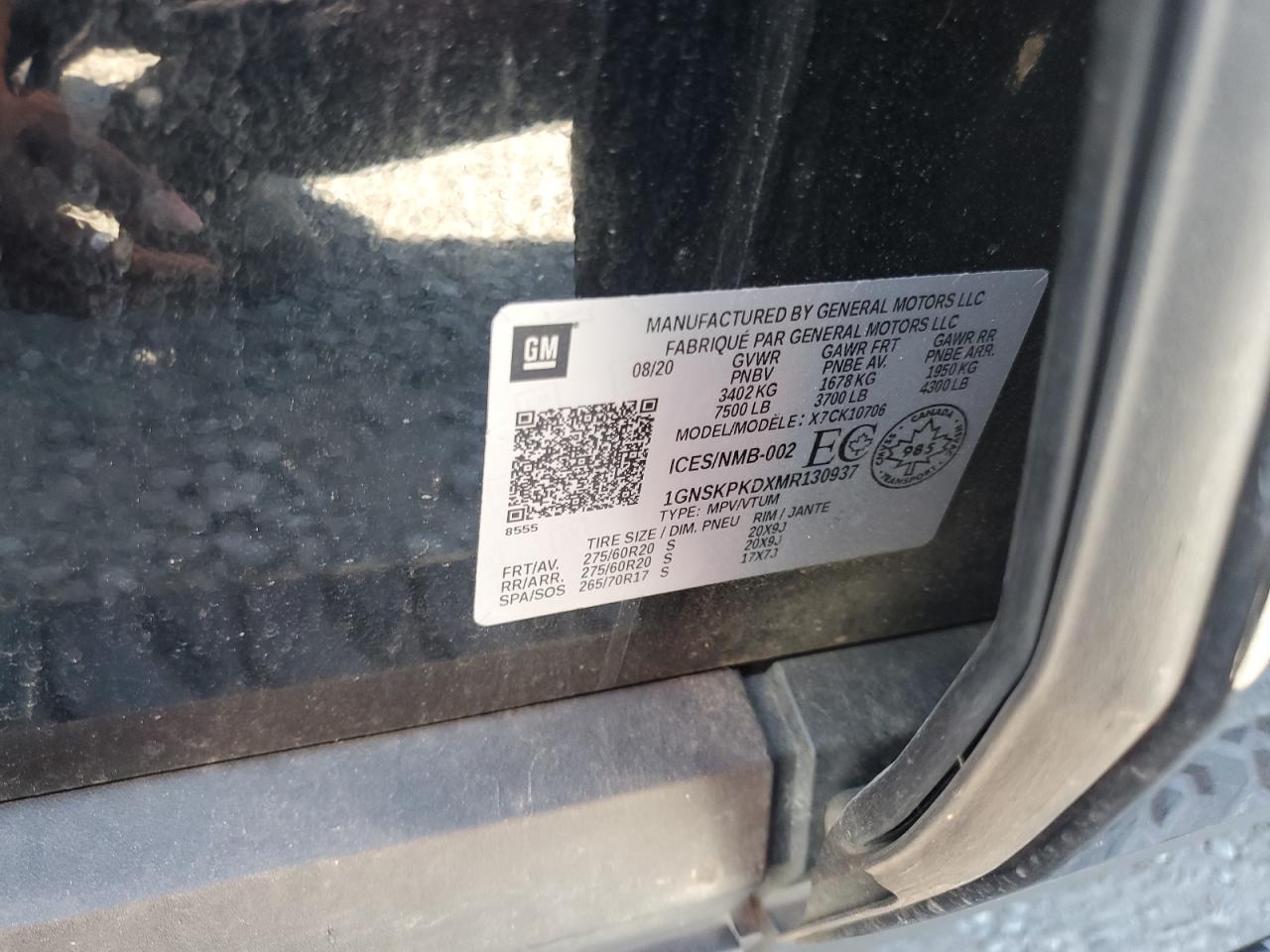 2021 Chevrolet Tahoe K1500 Z71 VIN: 1GNSKPKDXMR130937 Lot: 71021095