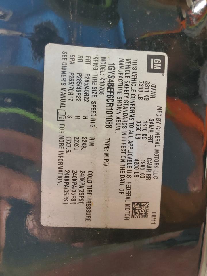 2012 Cadillac Escalade Luxury VIN: 1GYS4BEF6CR101088 Lot: 67441475