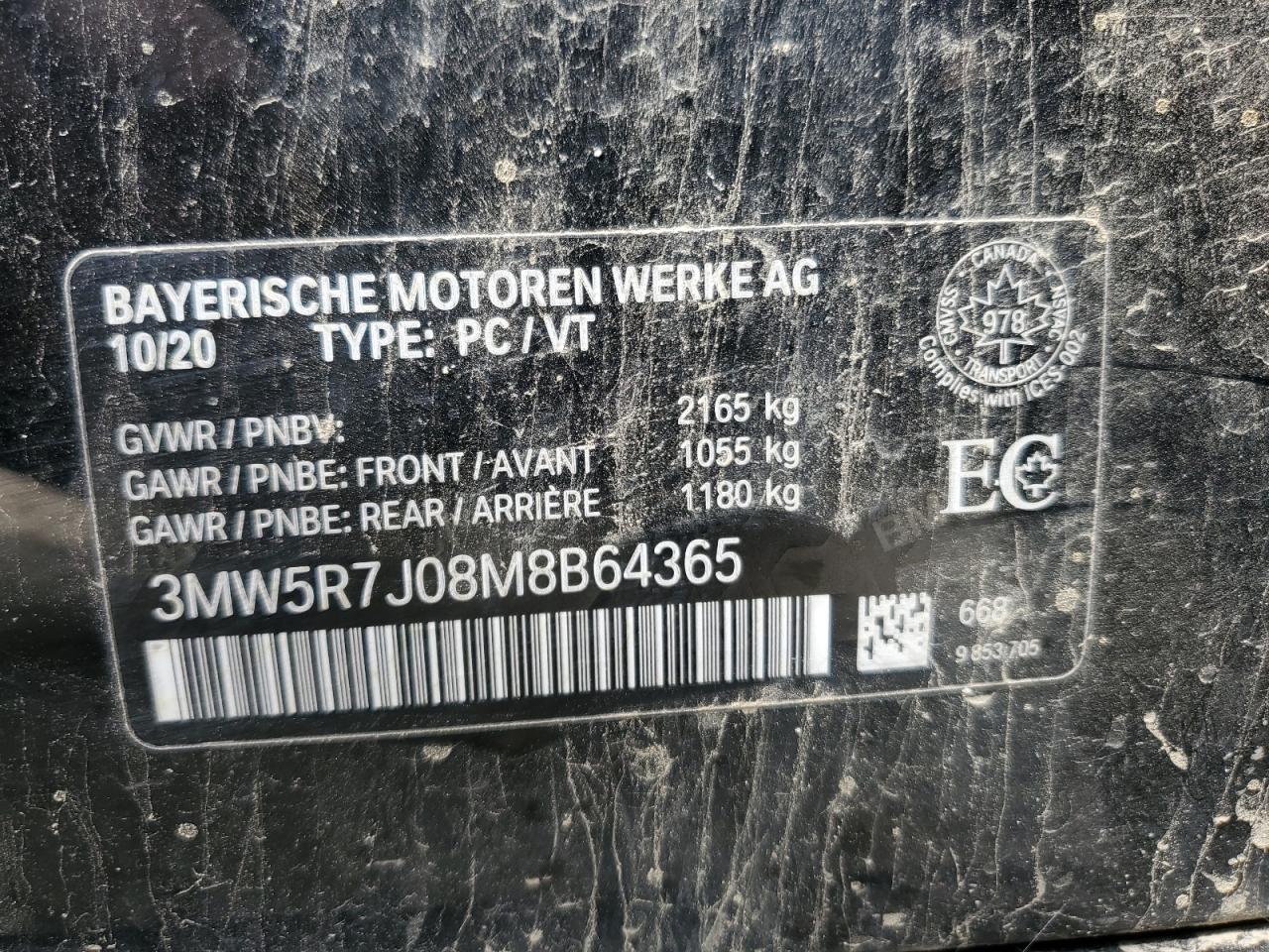 2021 BMW 330Xi VIN: 3MW5R7J08M8B64365 Lot: 68969005