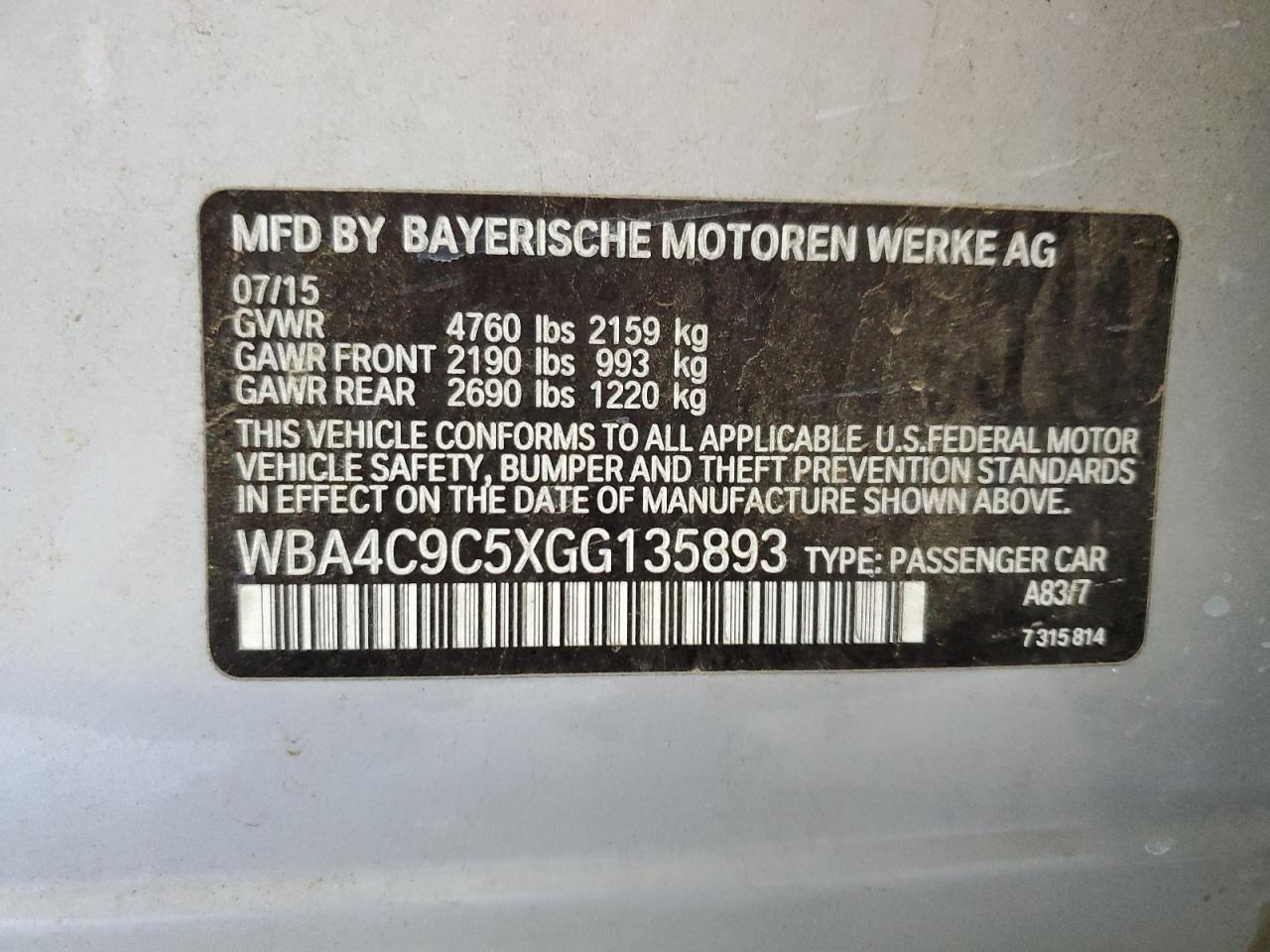 WBA4C9C5XGG135893 2016 BMW 428 Xi Gran Coupe Sulev