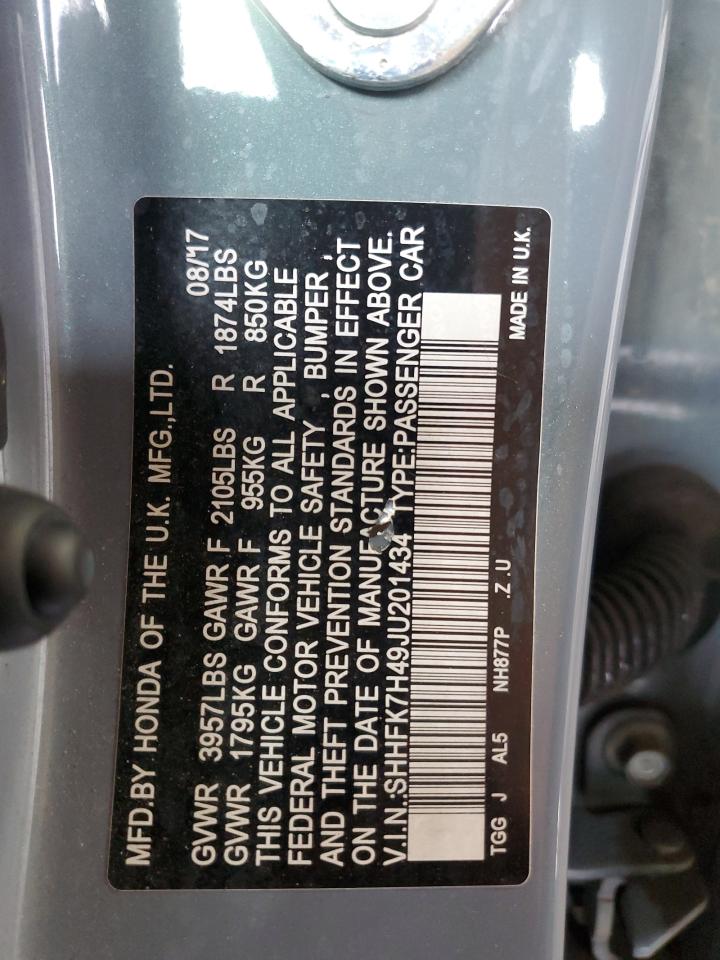 2018 Honda Civic Sport VIN: SHHFK7H49JU201434 Lot: 70109935