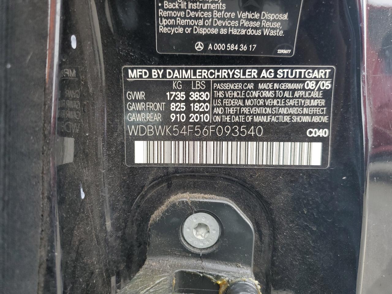 WDBWK54F56F093540 2006 Mercedes-Benz Slk 280