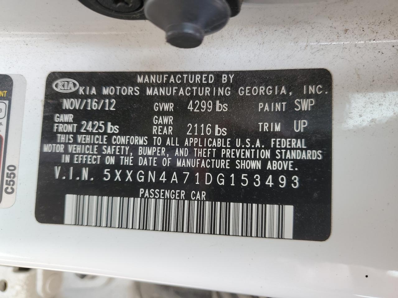 2013 Kia Optima Ex VIN: 5XXGN4A71DG153493 Lot: 66457935