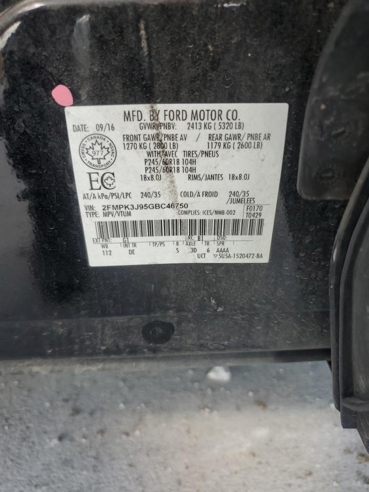 2016 Ford Edge Sel VIN: 2FMPK3J95GBC46750 Lot: 69864095