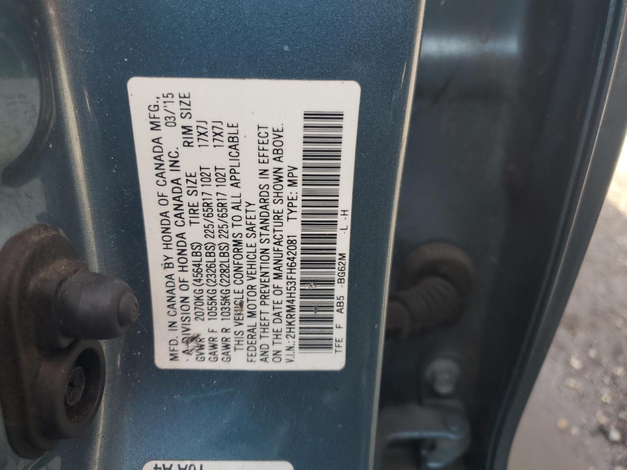 2015 Honda Cr-V Ex VIN: 2HKRM4H53FH642081 Lot: 67443735