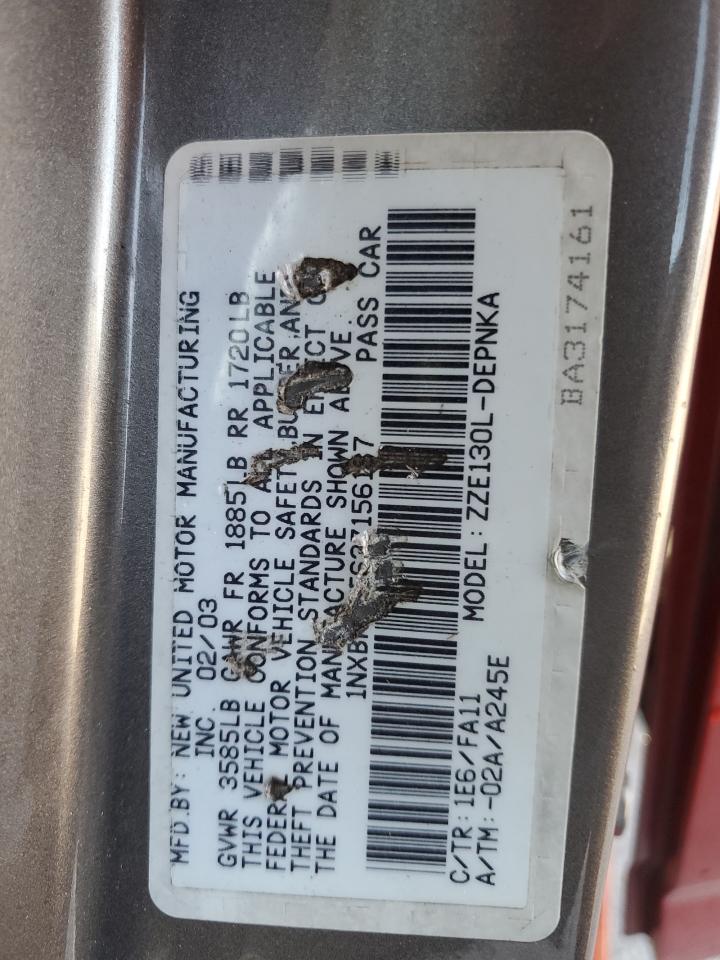 2003 Toyota Corolla Ce VIN: 1NXBR32E63Z156187 Lot: 67579115