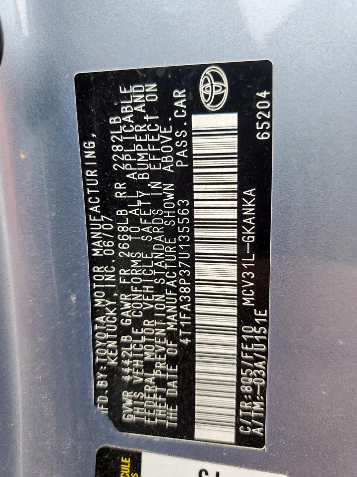 2007 Toyota Camry Solara Se VIN: 4T1FA38P37U135563 Lot: 67247295