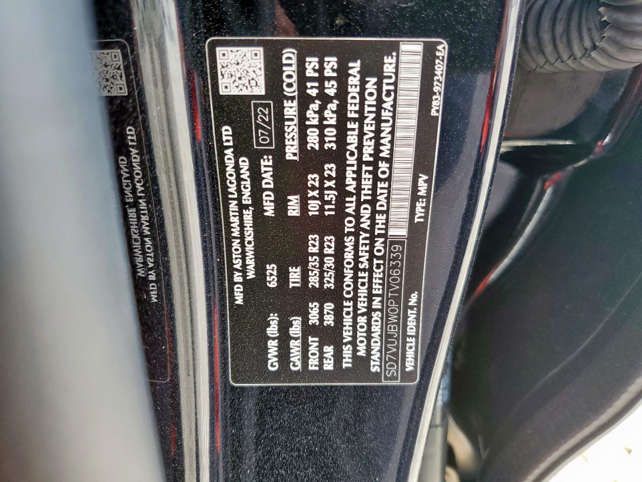 SD7VUJBW0PTV06339 2023 Aston Martin Dbx 707