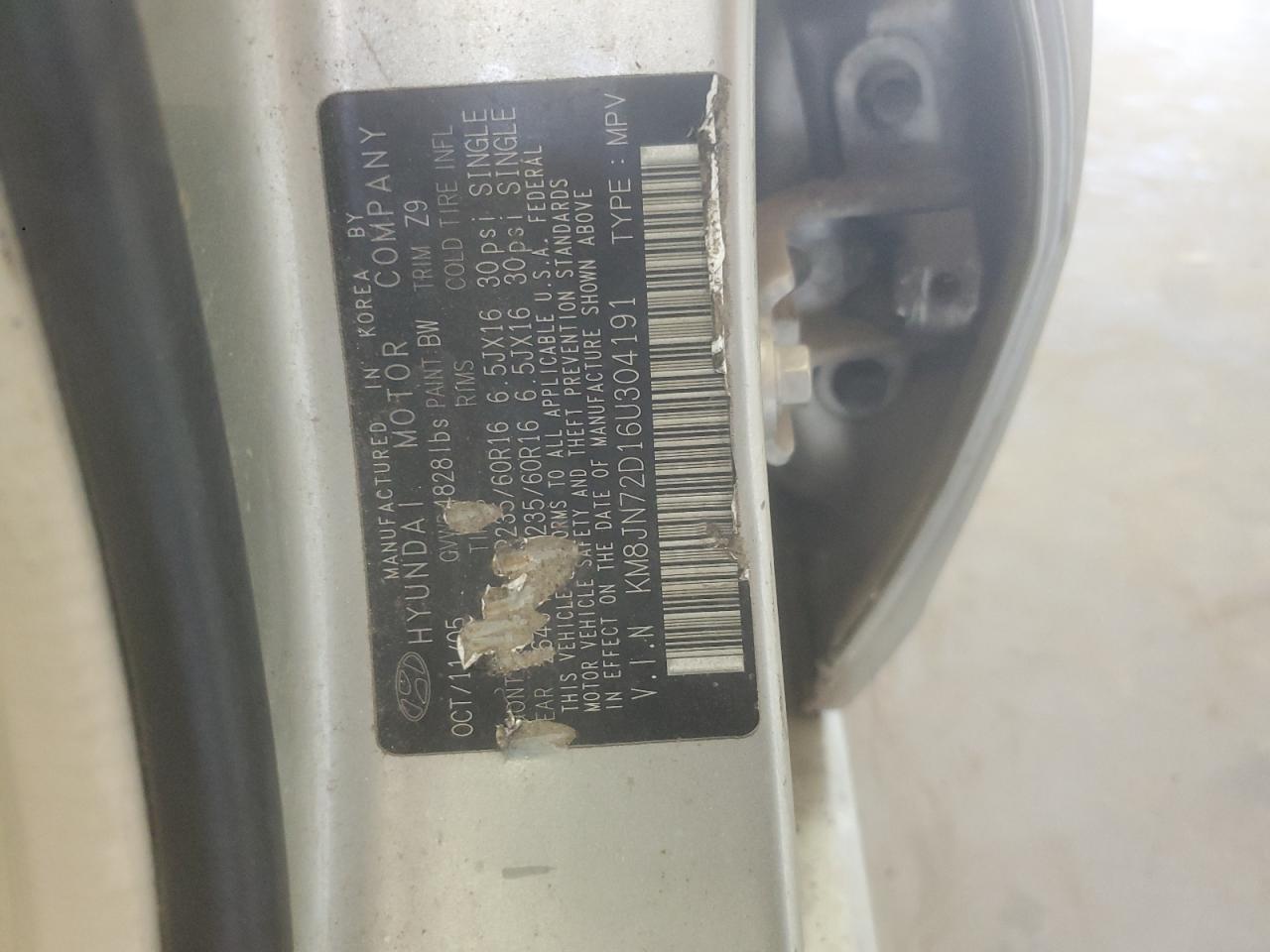 2006 Hyundai Tucson Gls VIN: KM8JN72D16U304191 Lot: 70690105