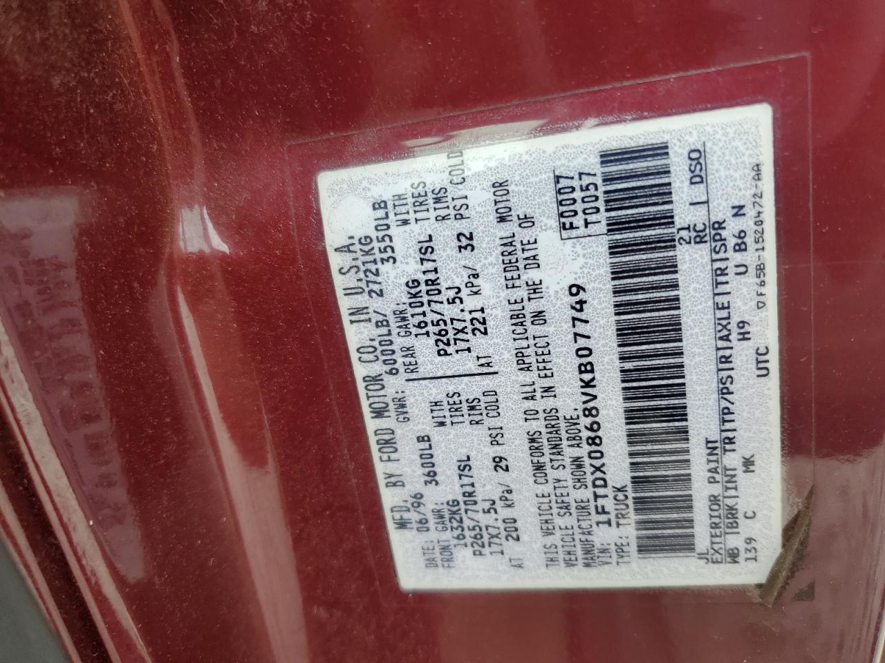 1FTDX0868VKB07749 1997 Ford F150