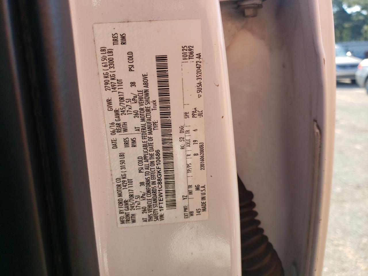 2016 Ford F150 Supercrew VIN: 1FTEW1C88GKF10686 Lot: 69251935