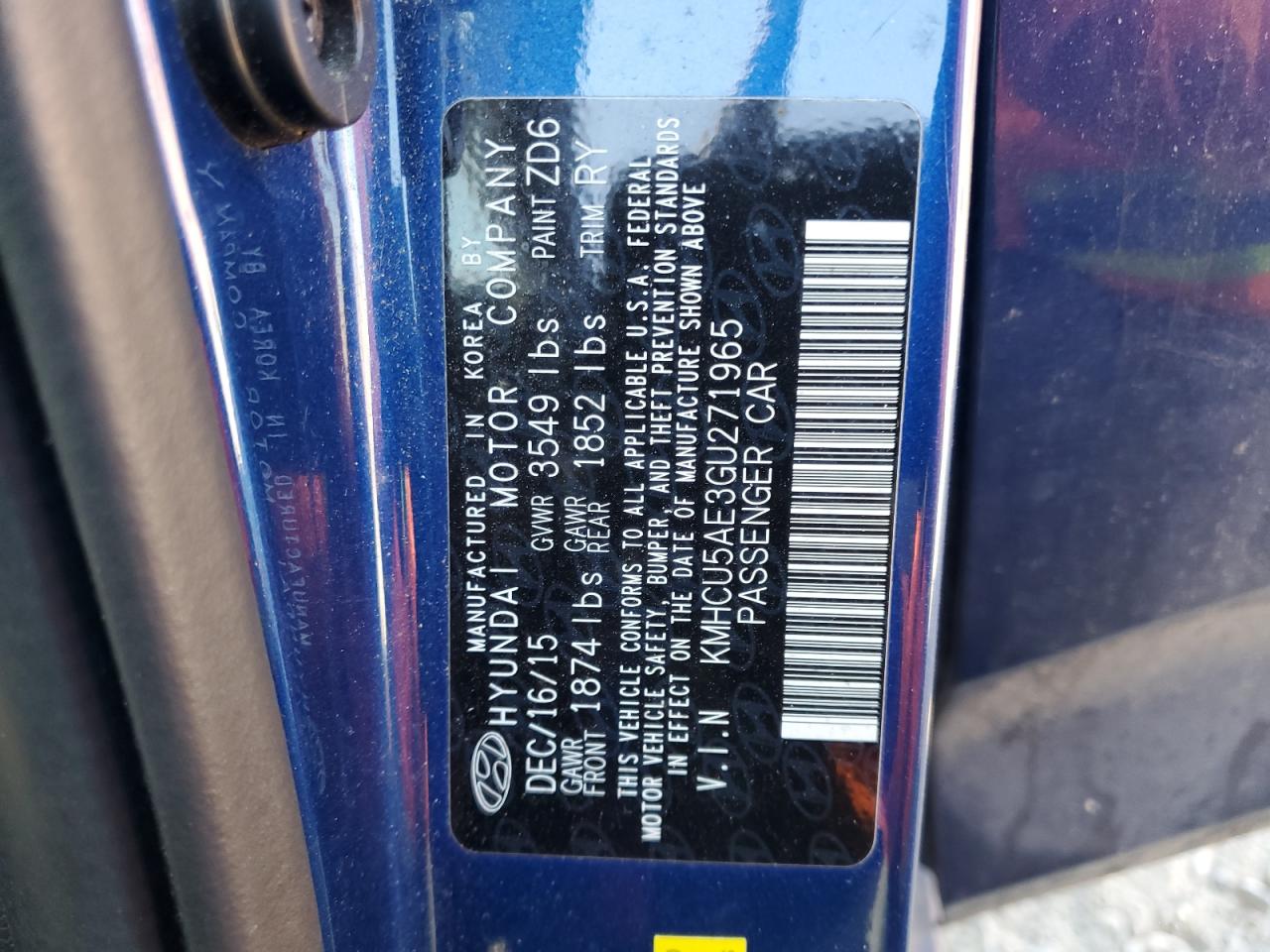 2016 Hyundai Accent Sport VIN: KMHCU5AE3GU271965 Lot: 70754885